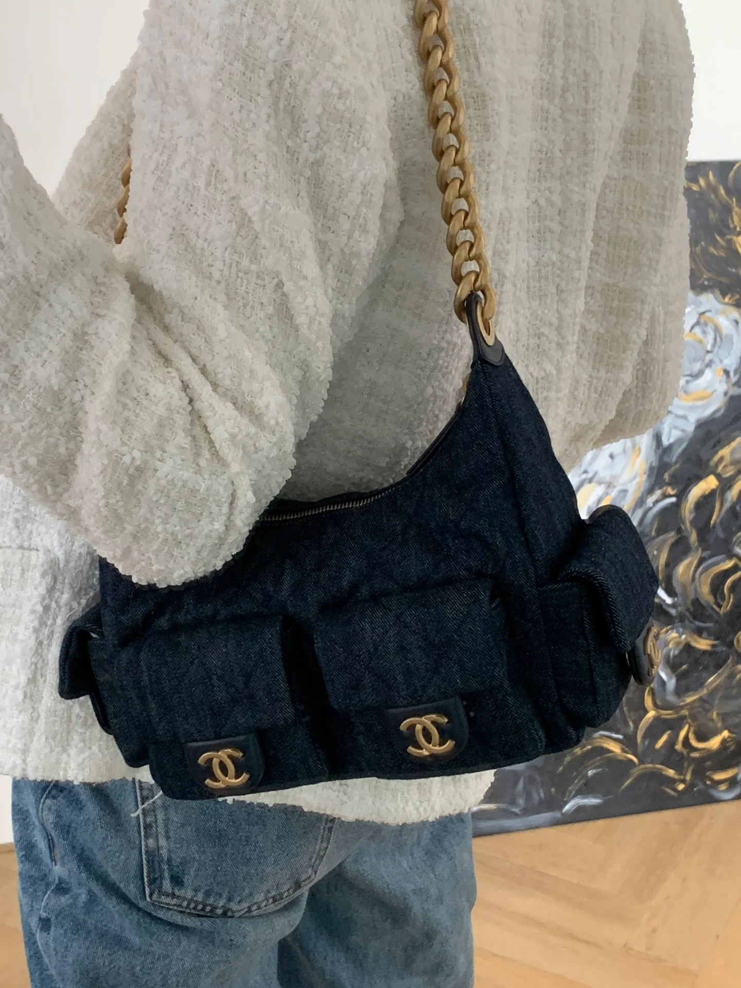 Chanel 25 Chobo Denim Small - Темно-синий