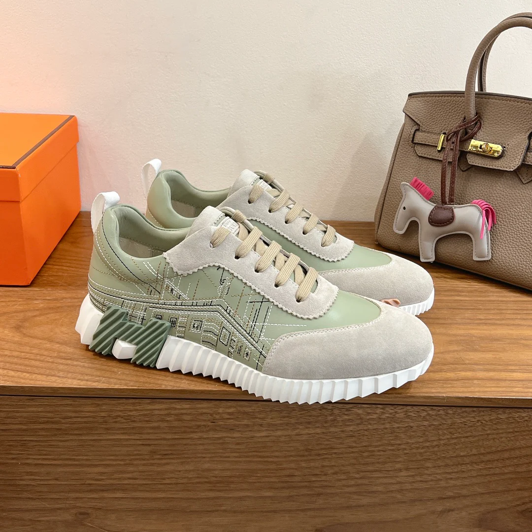 Простые повседневные туфли Hermes 2024 - зеленые