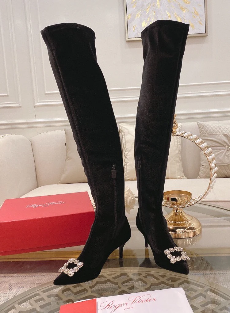 Сапоги на высоком каблуке RV-Snowflake с пуговицами и стразами, эластичные.