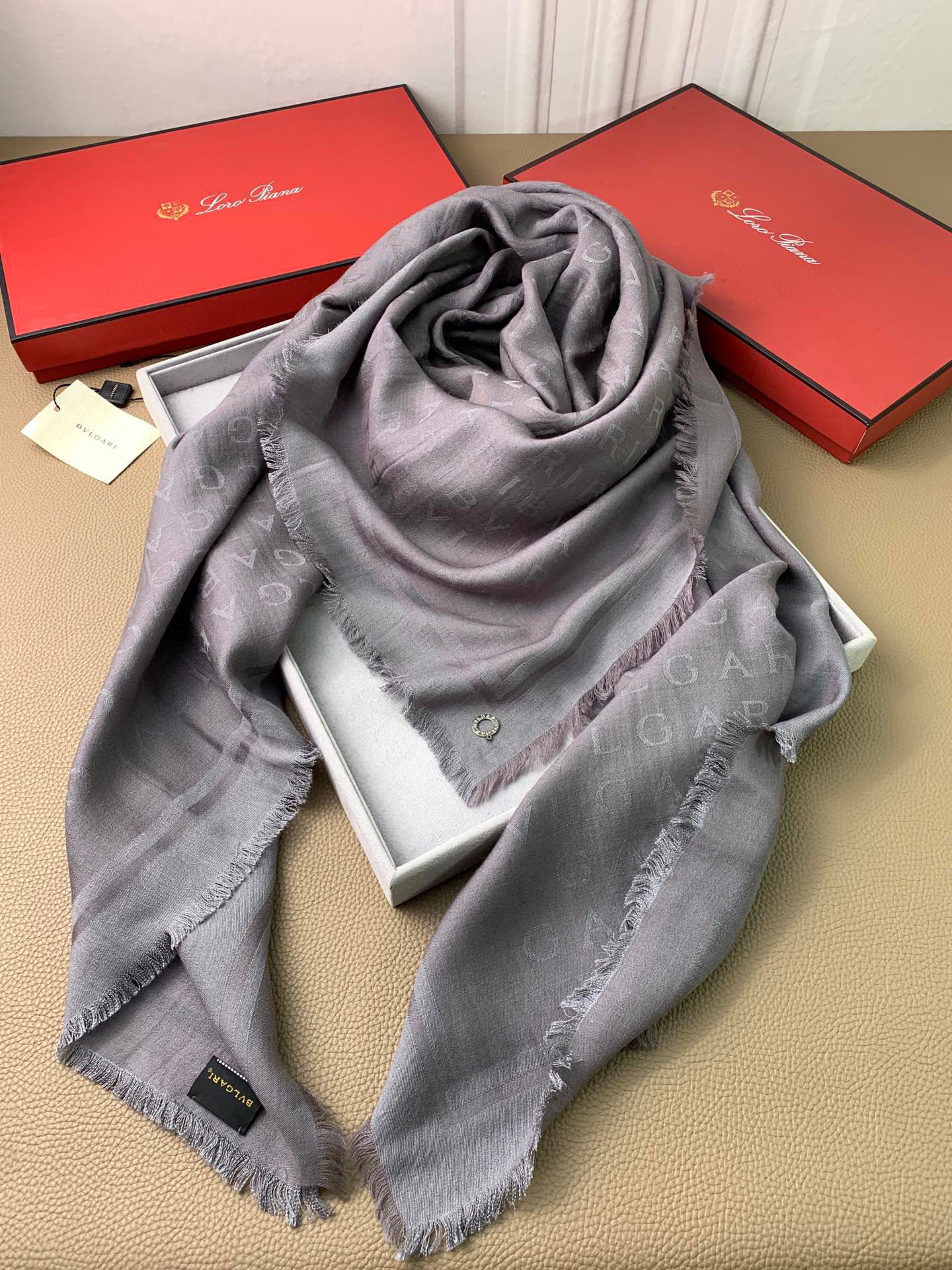 Loro Piana - Жаккардовый шарф с тонким узором - 140 см - 60 см - Шерсть - 40 см - Шелк - Серый