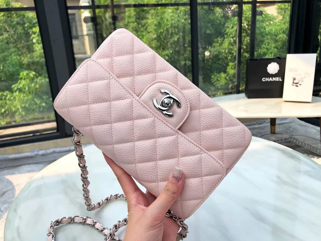 Сумка Chanel Caviar CF - Кокетливые розовые и серебряные пряжки - 20 см