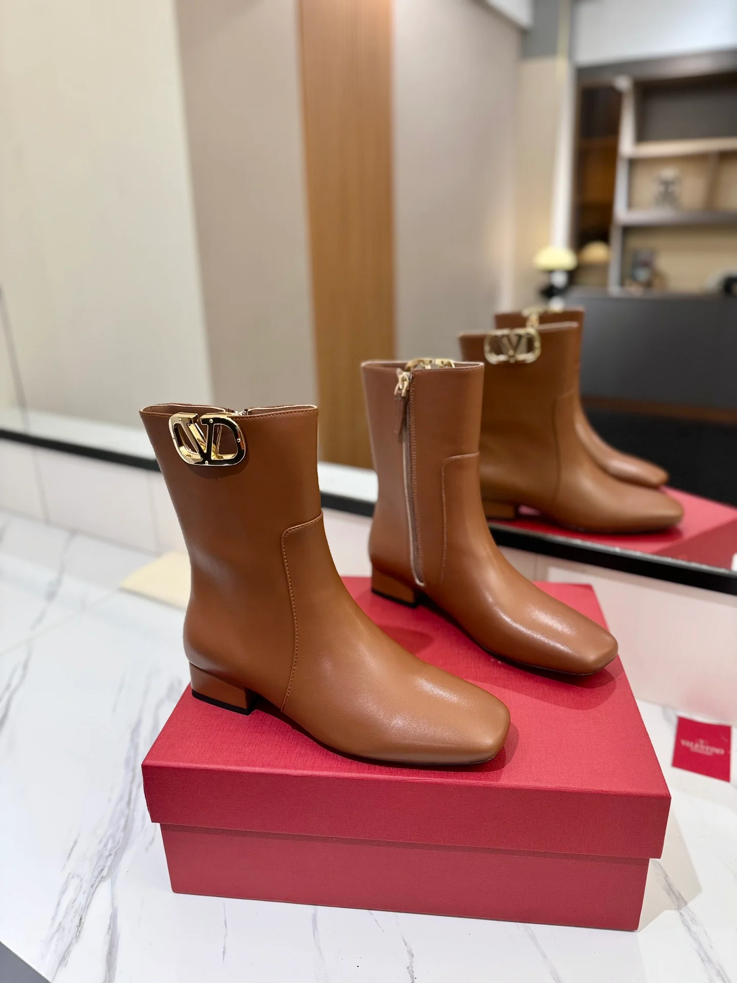 Ботильоны Valentino 2024 из кожи - Кофейно-коричневый - 1