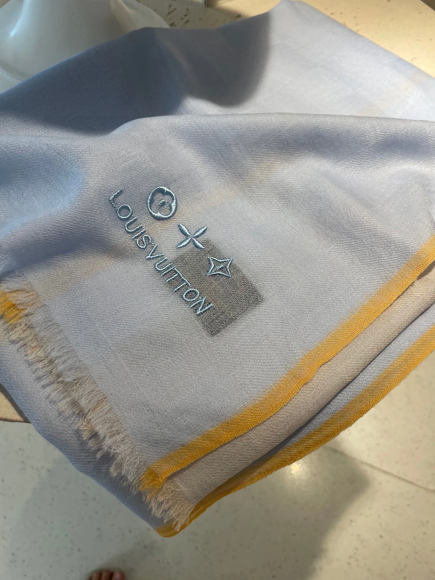 Классический клетчатый кашемировый шарф LV - 105-180 см - светло-голубой