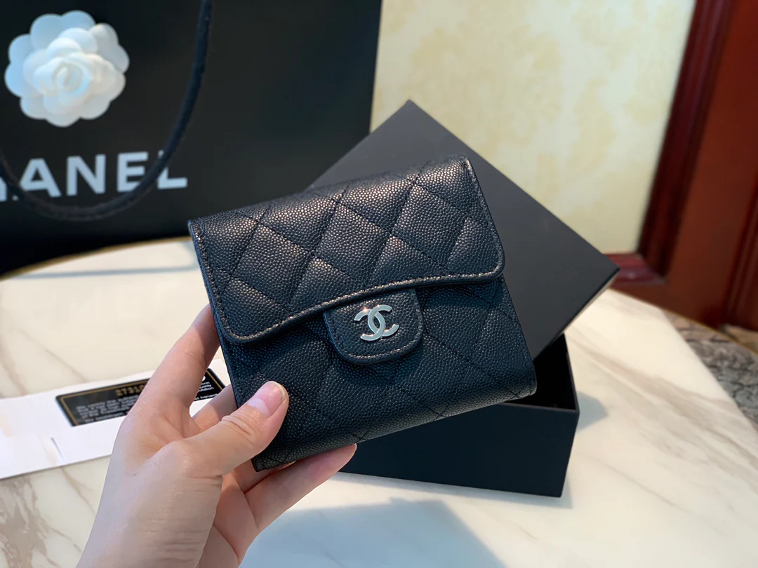 Кошелек Chanel Classic Bulb Pattern - CF - черный с серебряной пряжкой