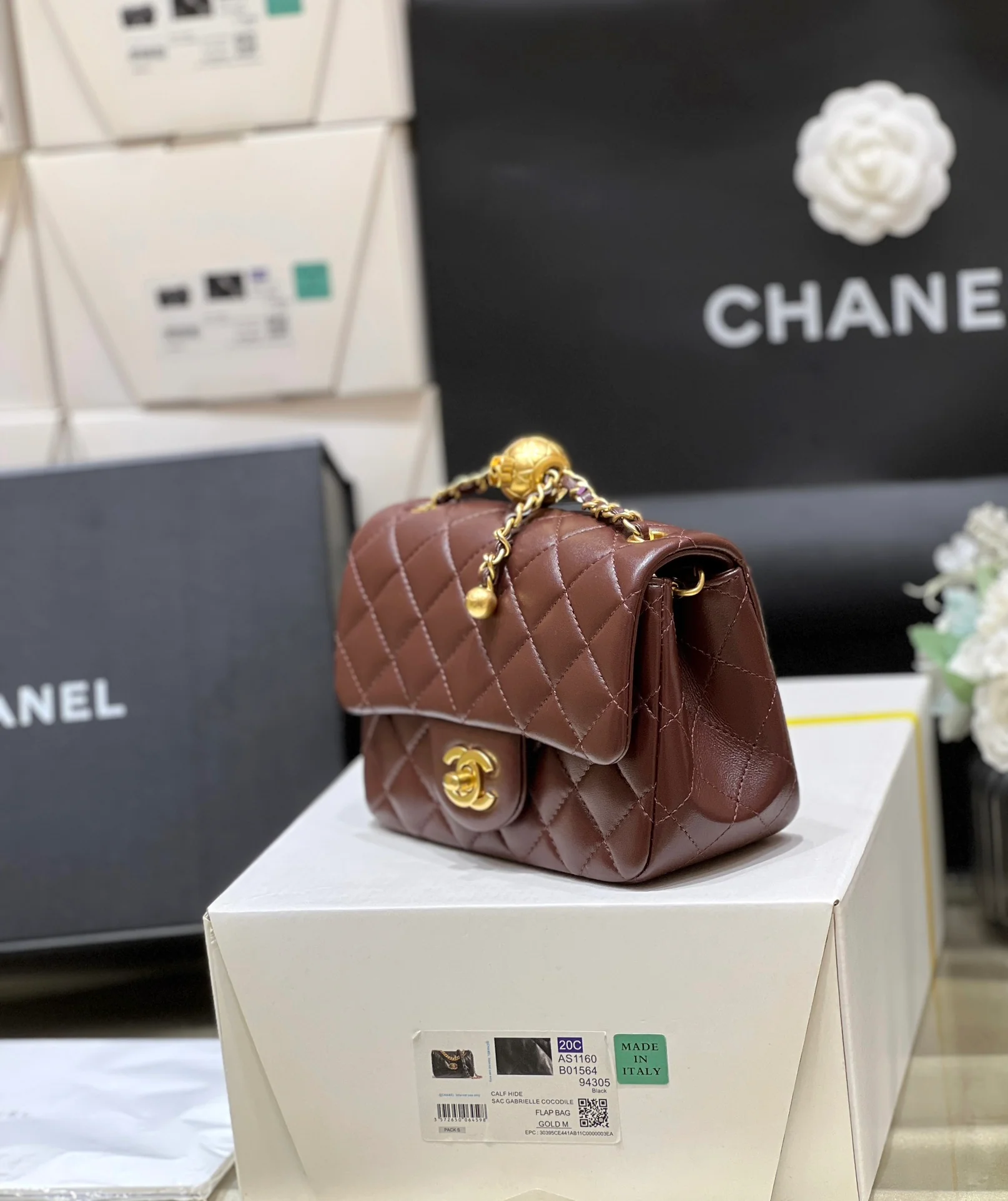 Chanel CF Gold Ball Square Fat Man - Burgundy