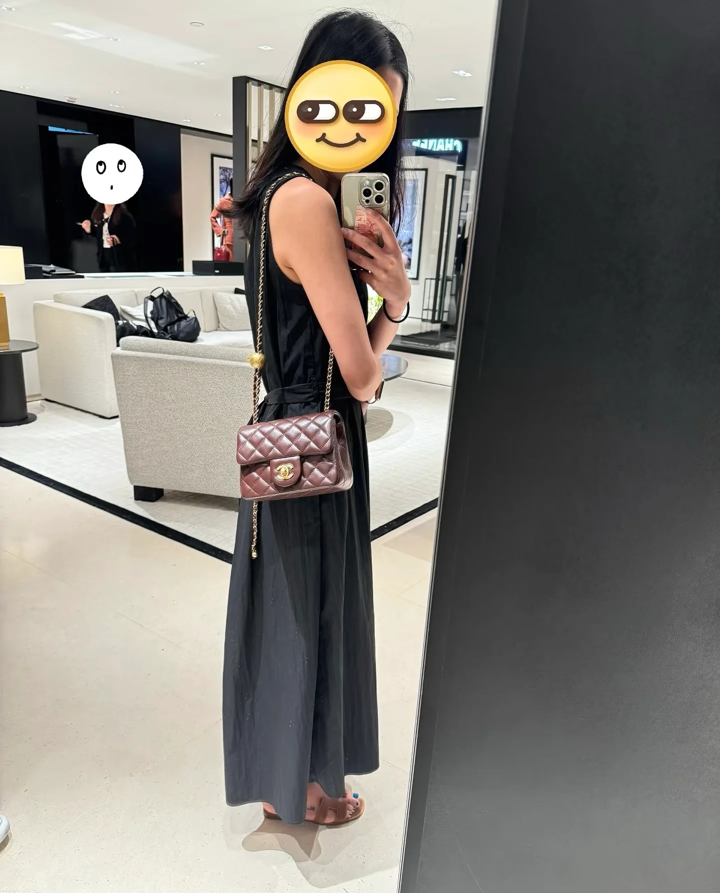 Chanel CF Gold Ball Square Fat Man - Burgundy