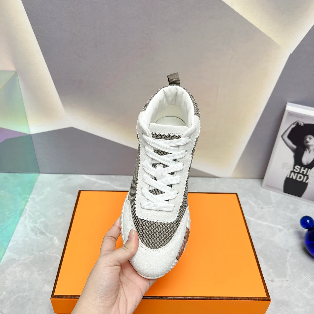 Новинка сезона весна/лето 2023 от Hermes - Дышащие сетчатые высокие повседневные кроссовки - Унисекс - Белый/Серый
