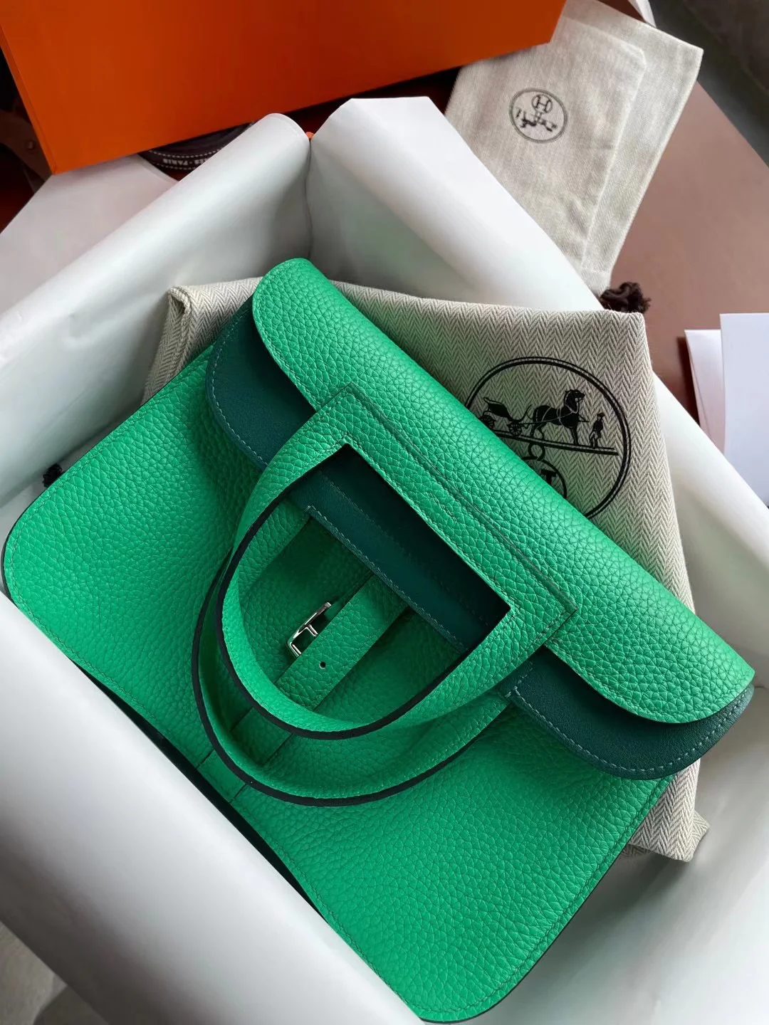 Hermes-halzan-25-мятно-зеленая-серебряная пряжка