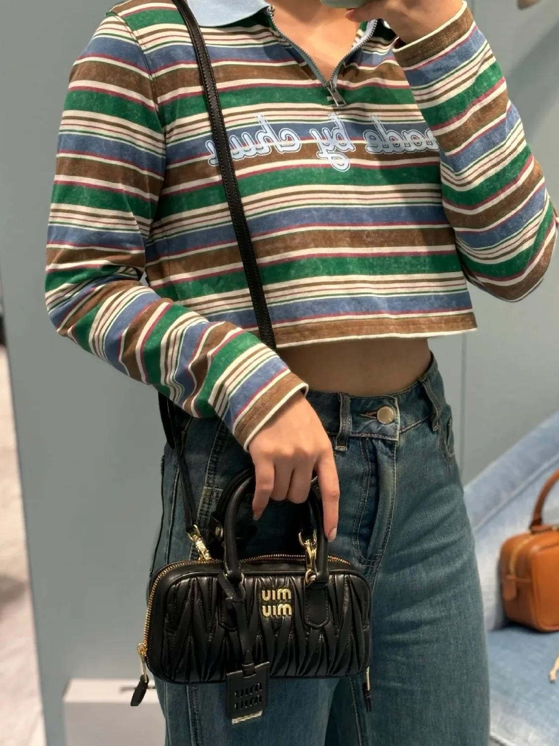 Miu Miu-5b088m1100 - Миниатюрная плиссированная сумка для боулинга - Черная