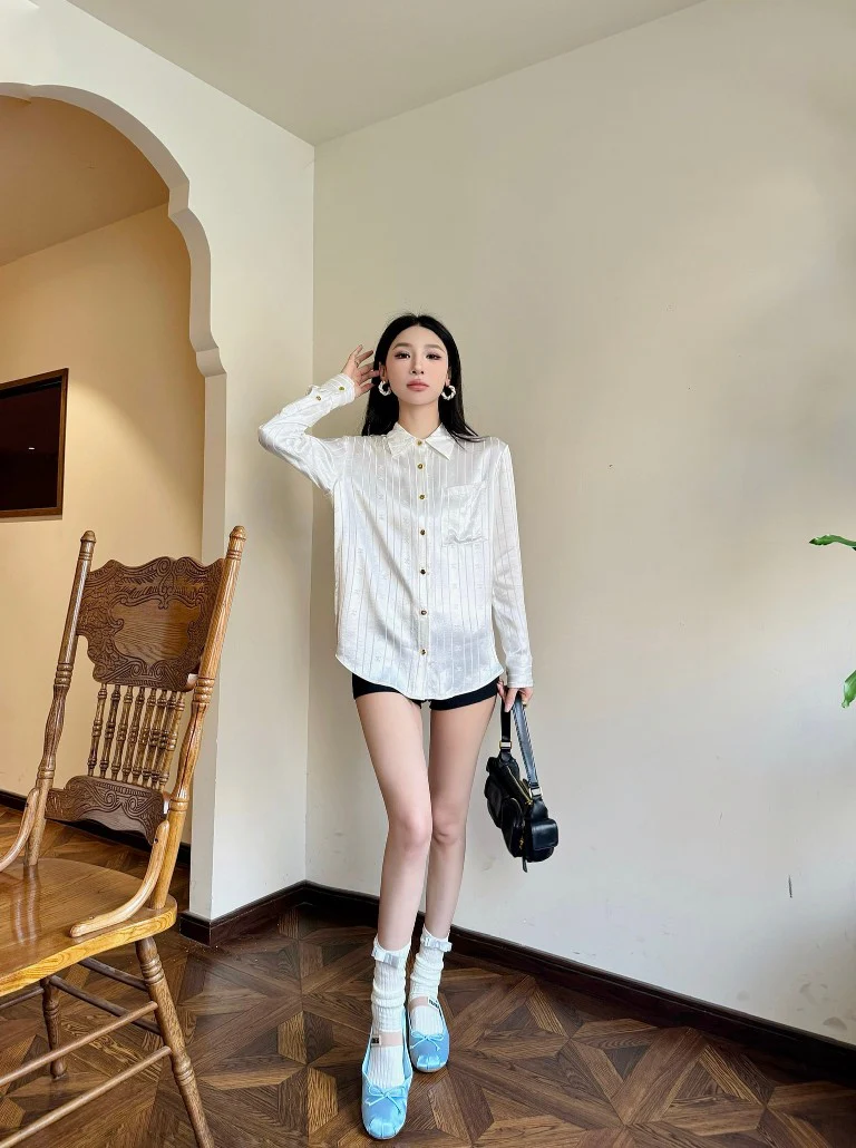 Рубашка из жаккардового атласа Celine-2403