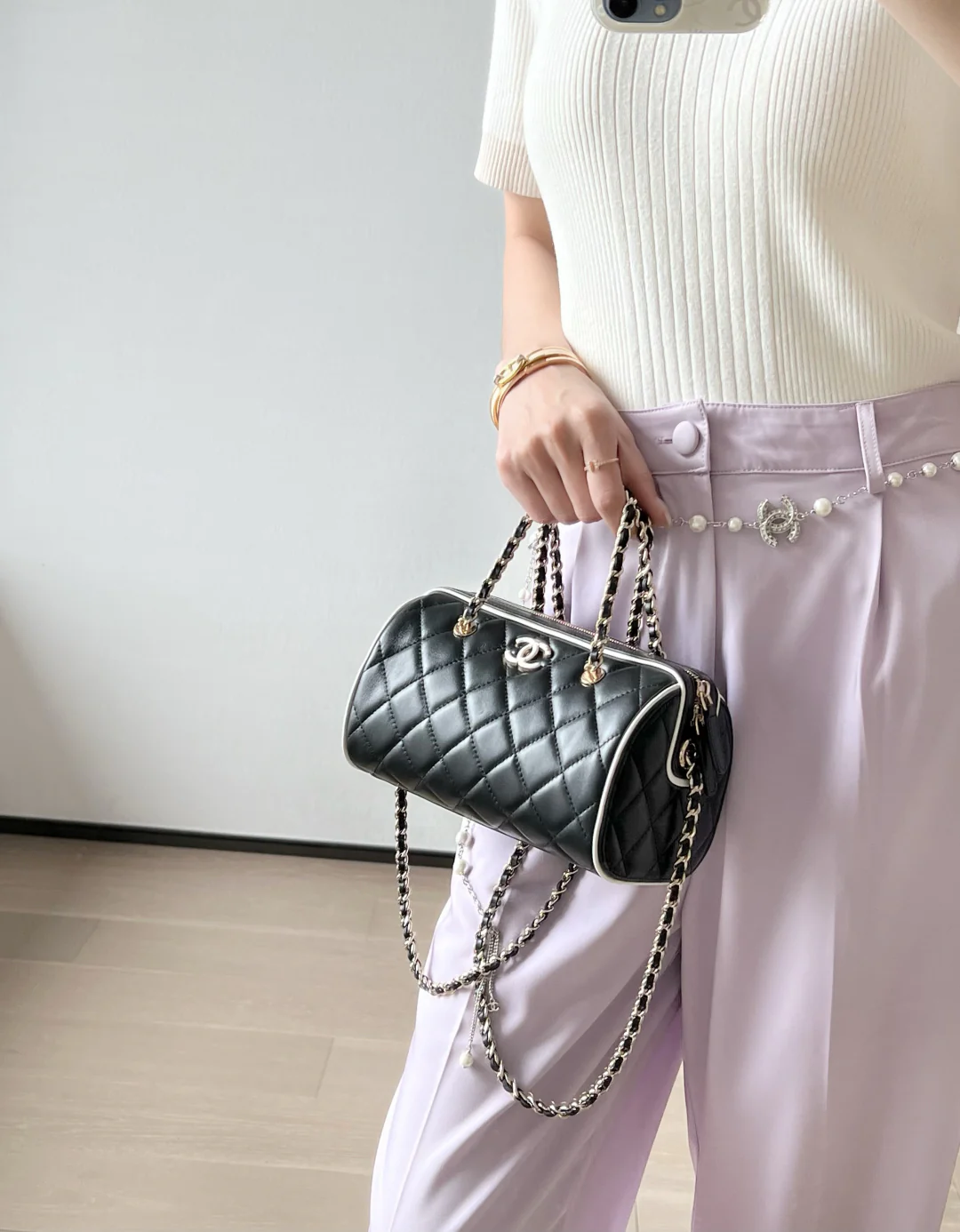 Мини-шар для боулинга из овечьей кожи, весенне-летний, 25 пенсов, с черно-белыми краями.