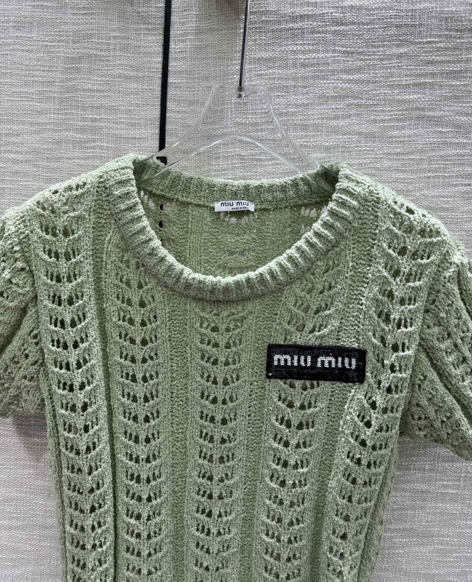 Miu Miu - 2404 - Ажурная вязка, короткие рукава - Зеленый