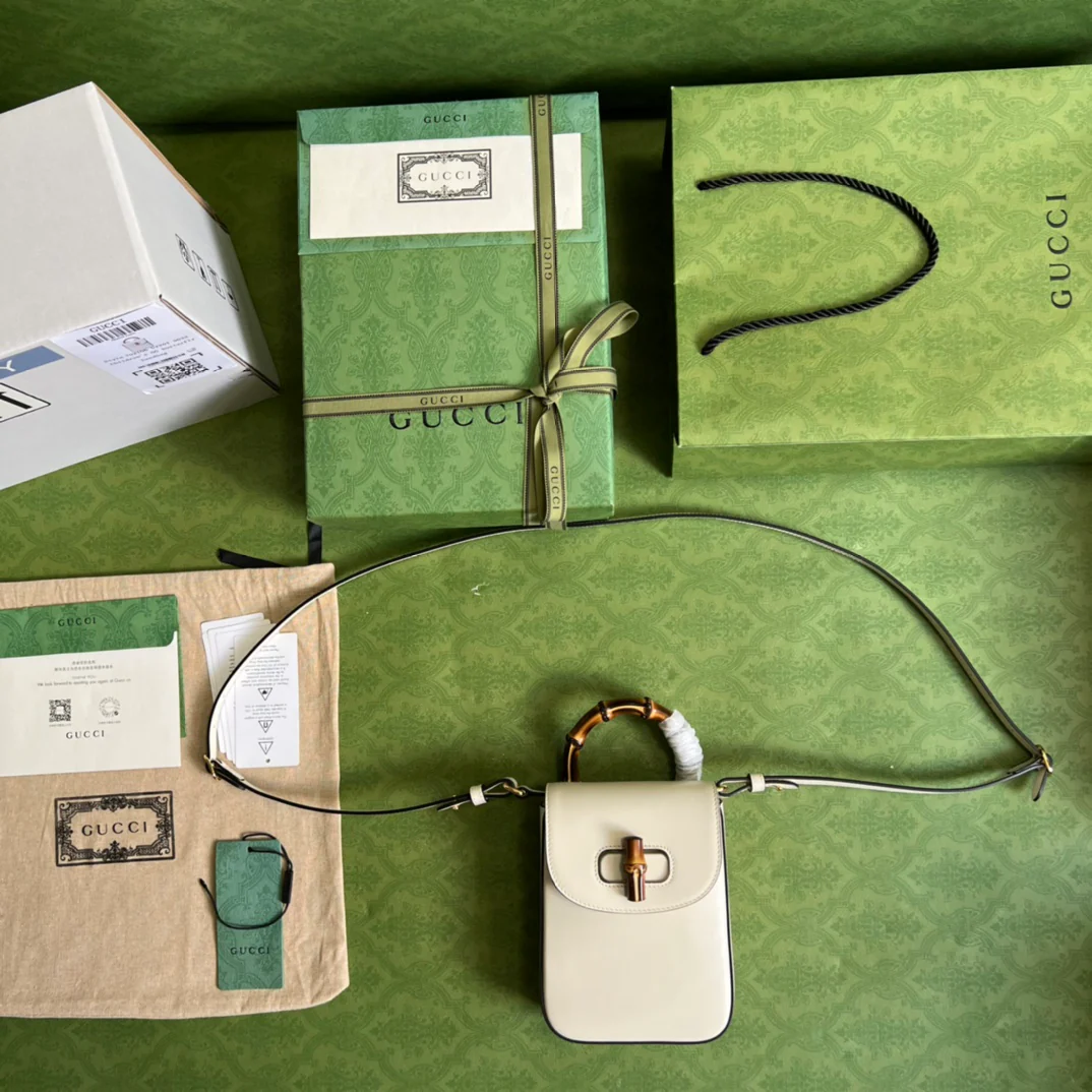 Сумка Gucci из бамбука - 14x16x4 см - белая