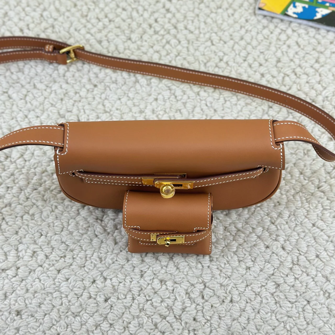 Кожа Hermes Kelly Moove Swift, золотисто-коричневая, золотая застежка.