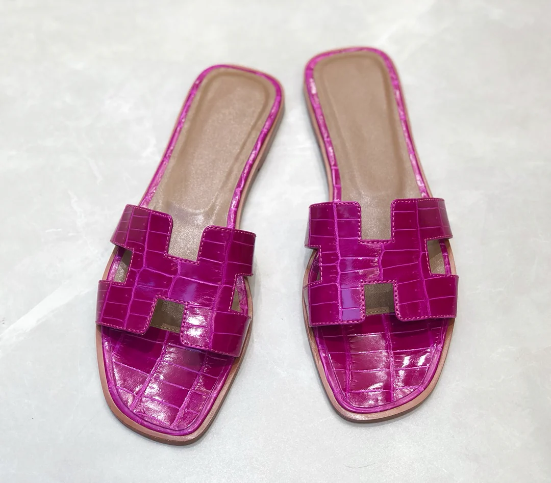 Тапочки Hermes - крокодиловая кожа - фиолетовый цвет из 