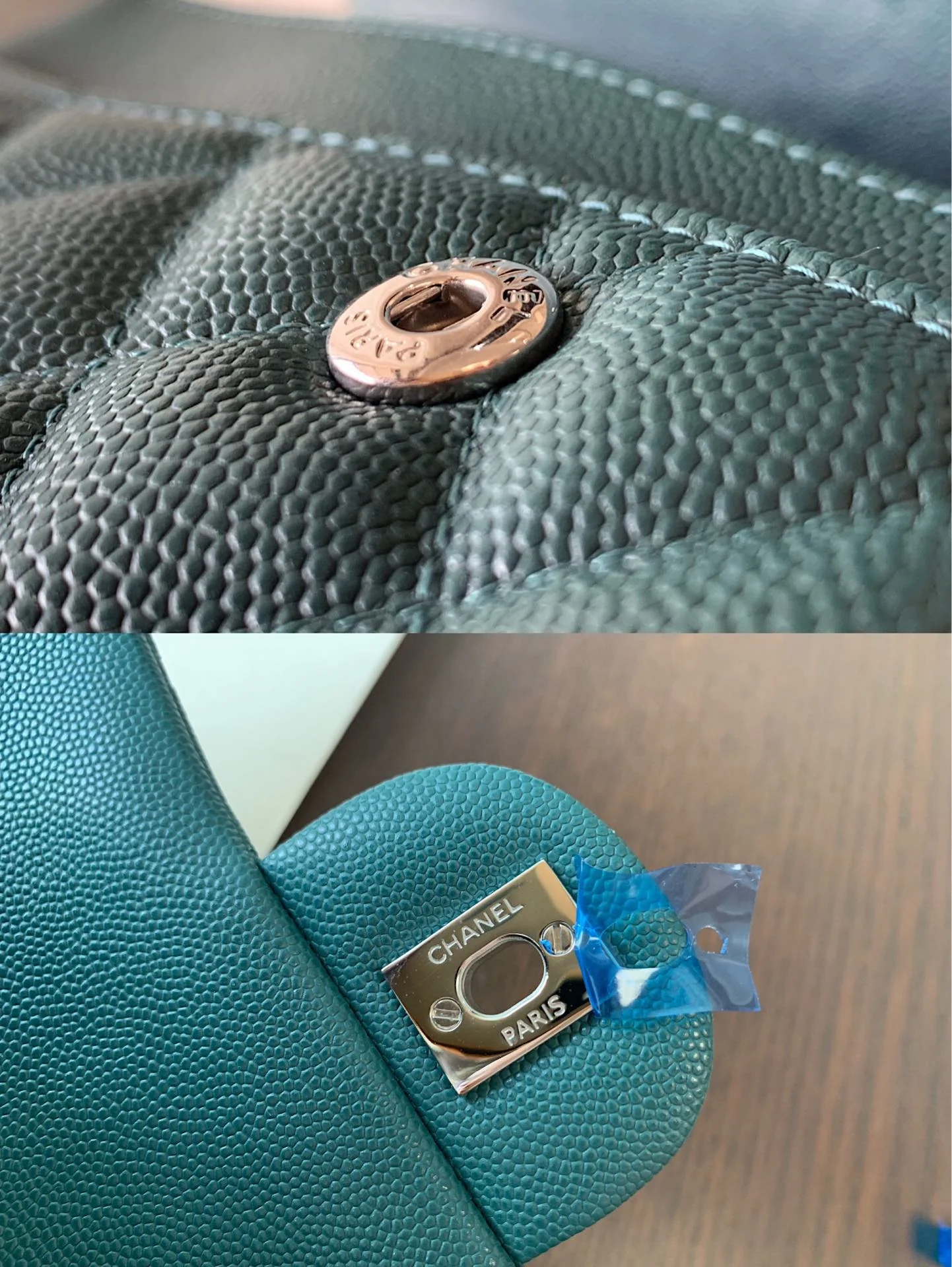 Сумка Chanel Caviar Textured Leather CF Bag - Lake Green - 25 см