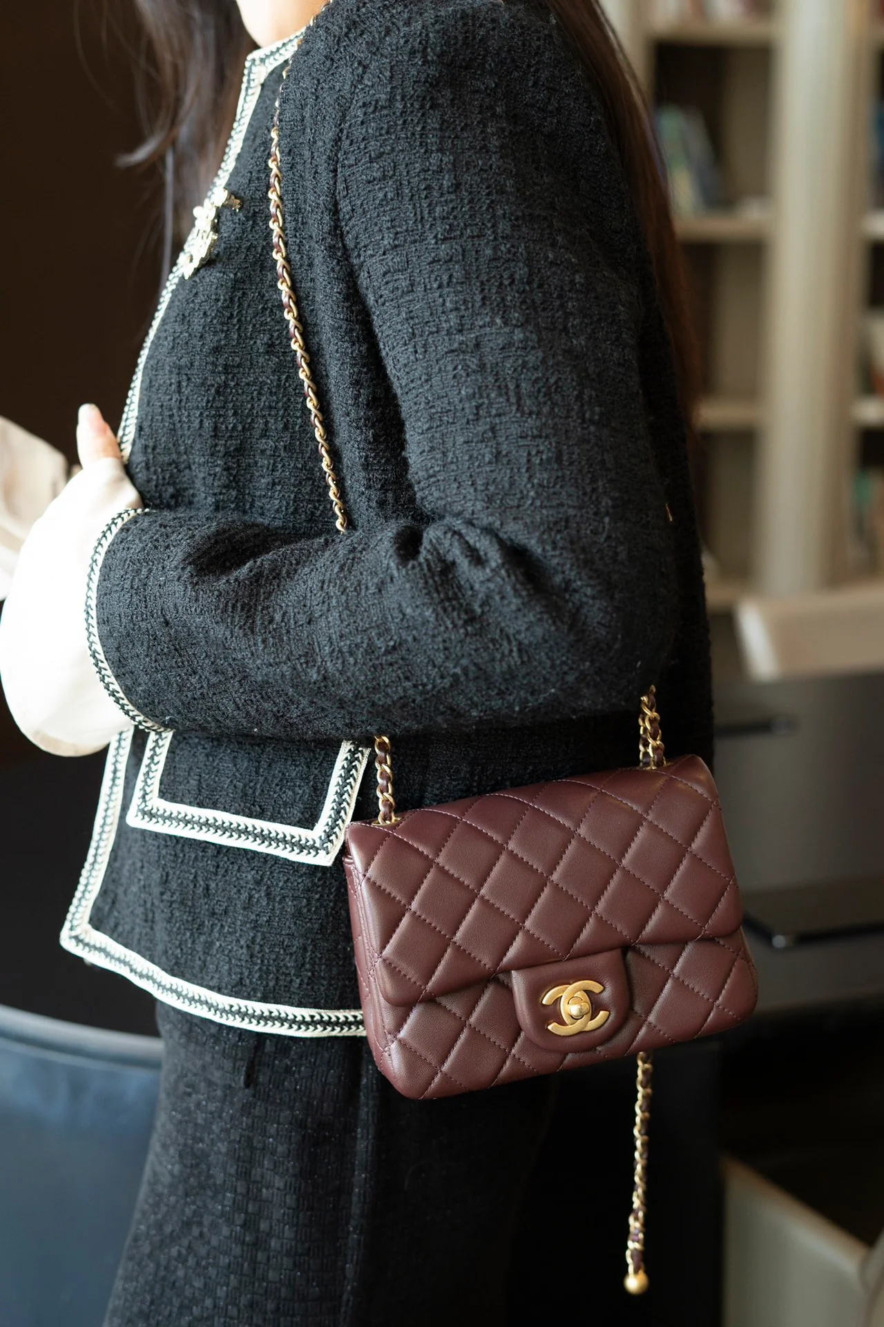 Chanel 24k CF Gold Ball Square Fat Man - Reddish Brown