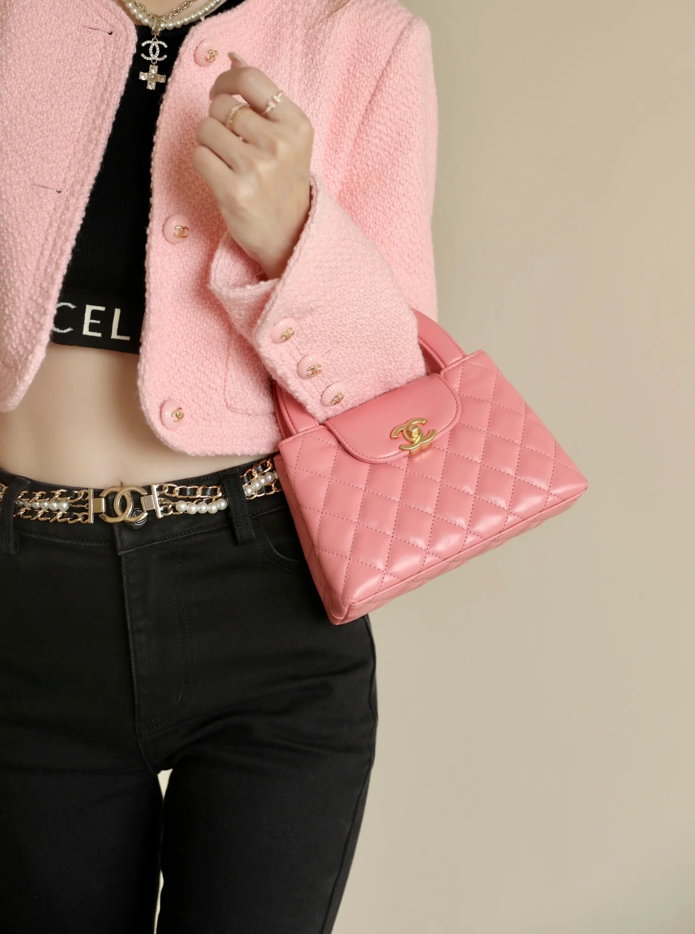 Сумочка Chanel Kelly Chain, большая, кораллово-розовая