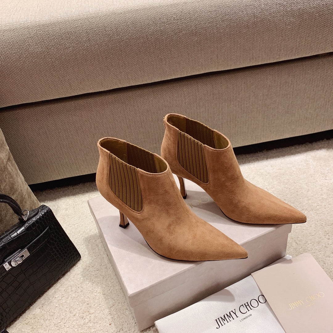 Ботильоны Jimmy с острым носком и изогнутым каблуком - 8 см