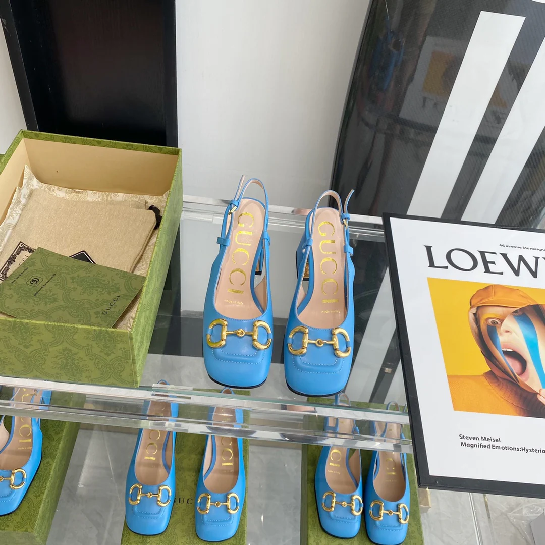 Ретро-сандалии Gucci на низком каблуке с квадратным носком - 1