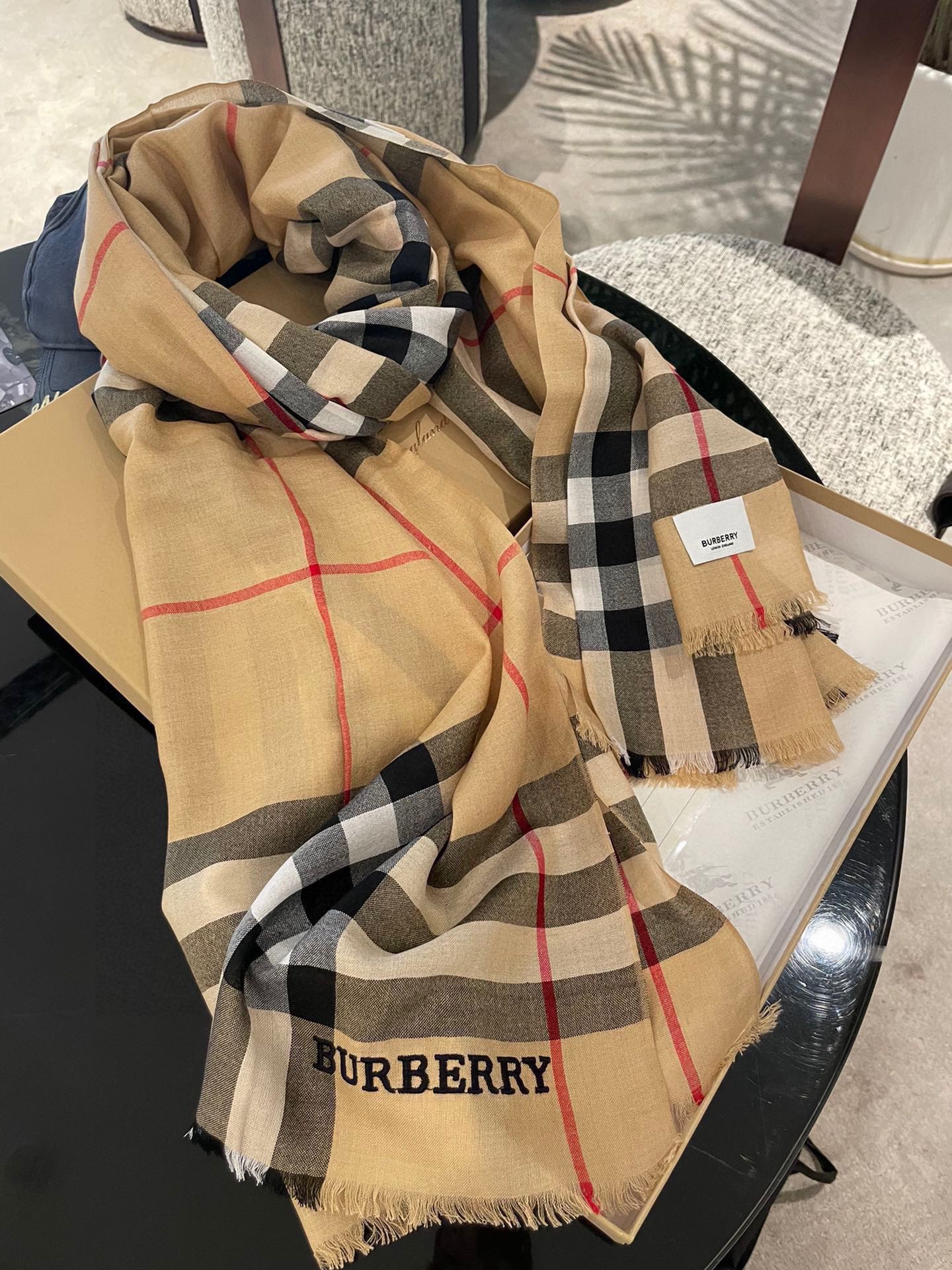 Классический клетчатый шарф Burberry с буквами - 80-190 см - Кашемир Кашмир Хайленд