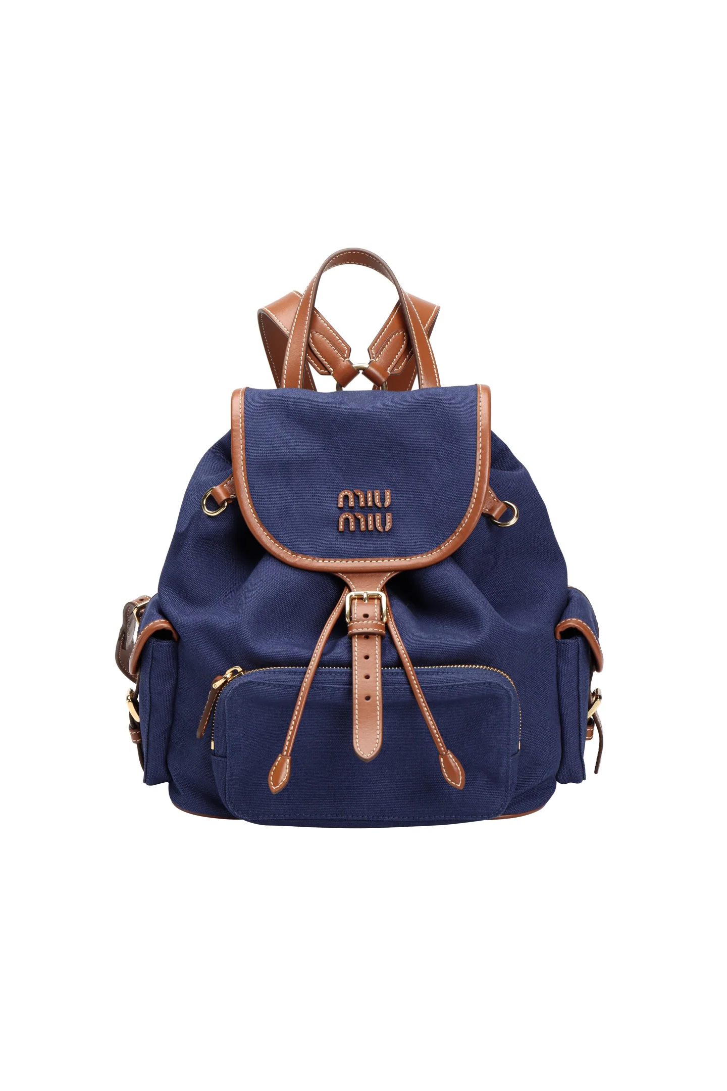 Рюкзак Miu Miu из канваса и кожи - Большой - Васильково-синий - Бренди