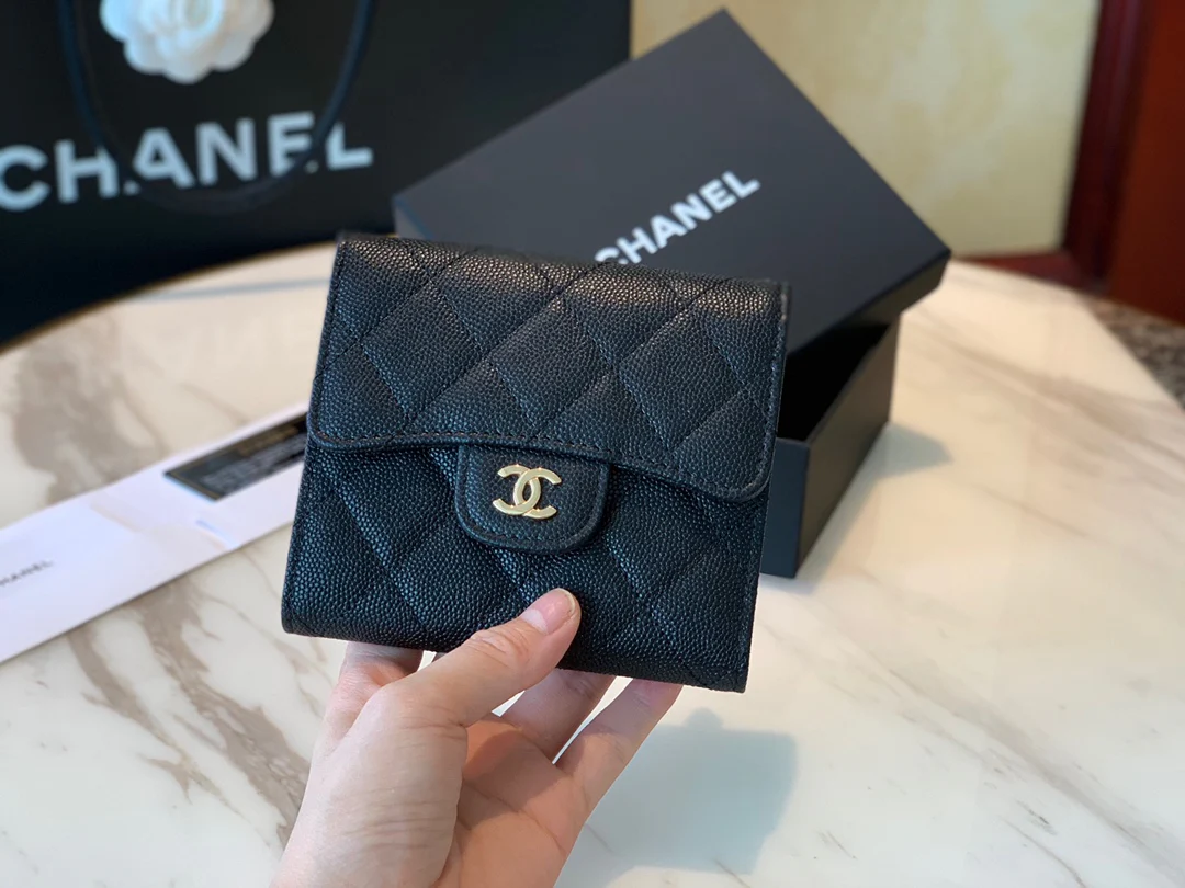 Кошелек Chanel Classic Bulb Pattern - CF - черный с золотой фурнитурой