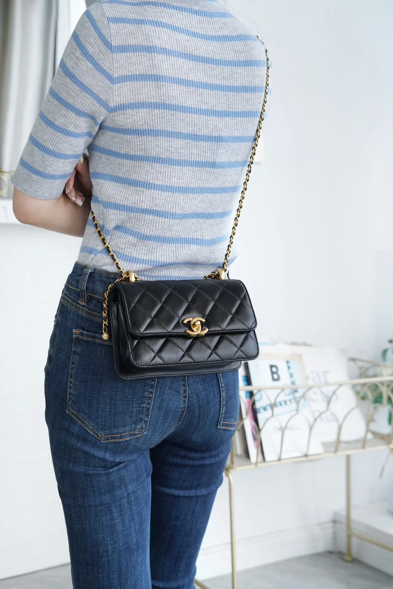 Chanel 24c Double Gold Ball CF Mini 19 Black