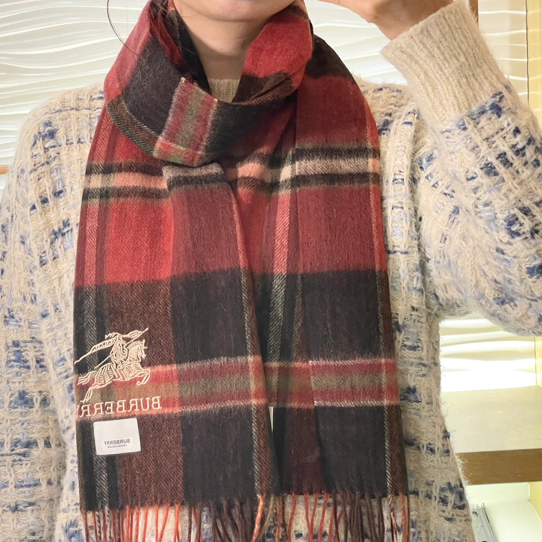 Классический полосатый вязаный шарф из кашемира Burberry - 32х180 см (без кисточек)