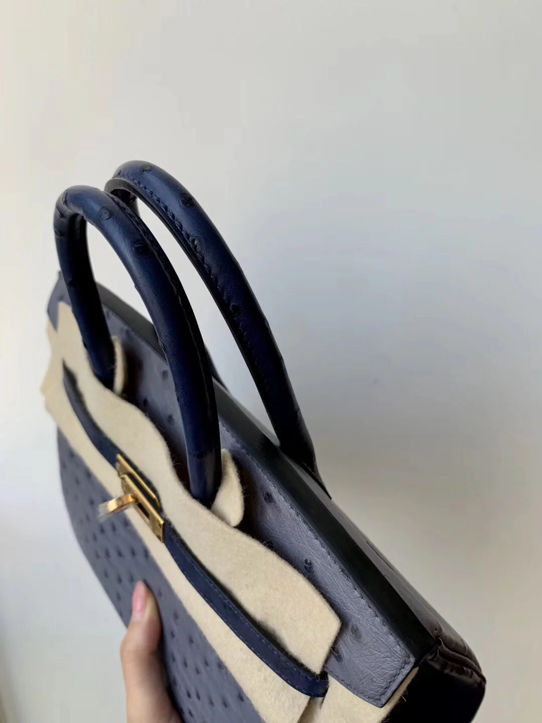 Hermes Birkin 25, пряжка из страусиной кожи с золотой отделкой