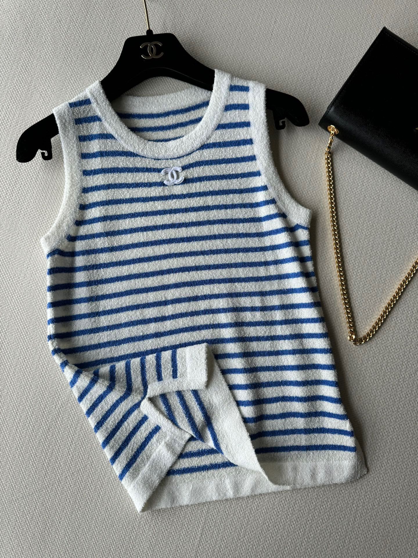 Полосатый жилет в стиле Chanel - 2403 - Новая модель - Синий