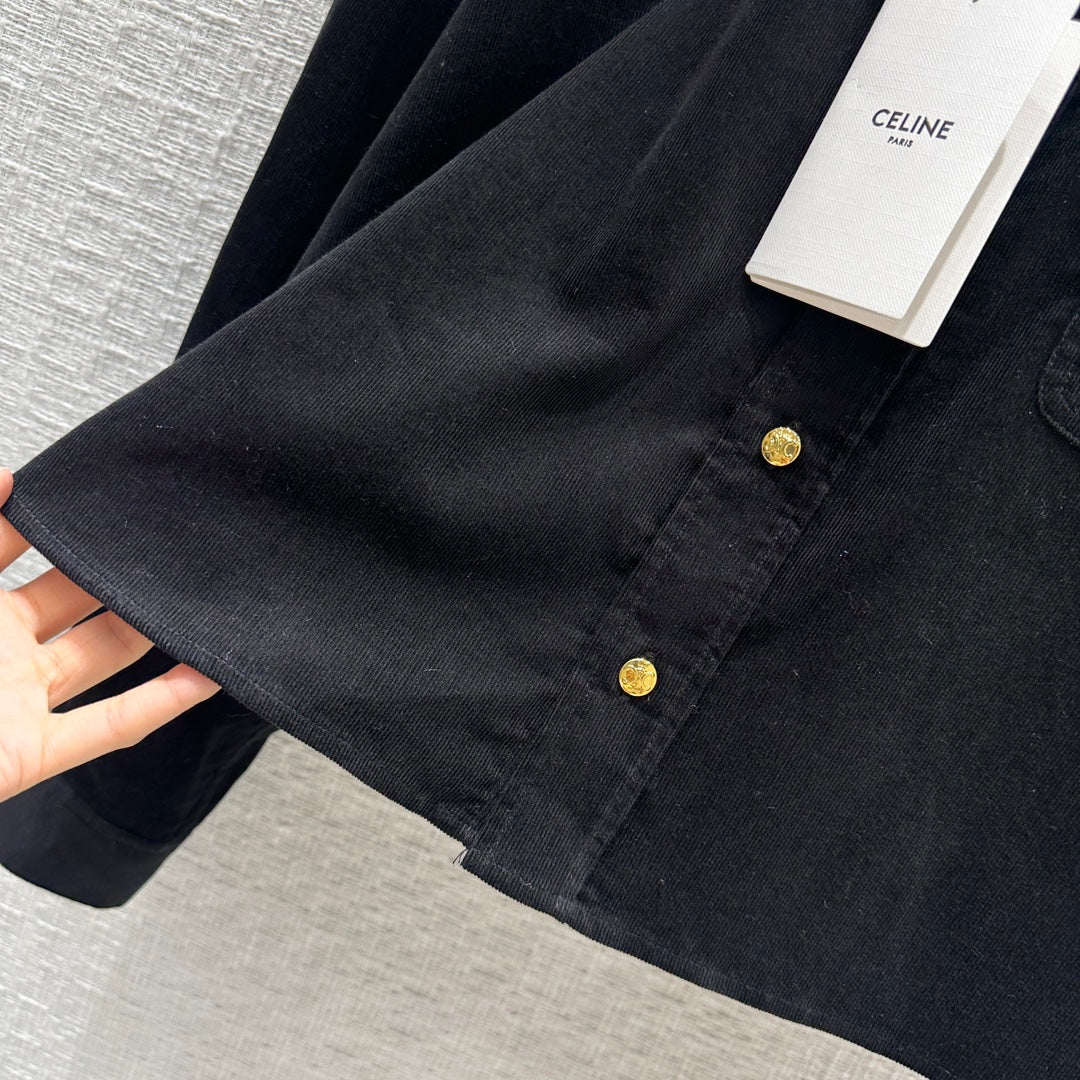 Вельветовая рубашка Celine-2403-24 для ранней весны с золотыми пуговицами