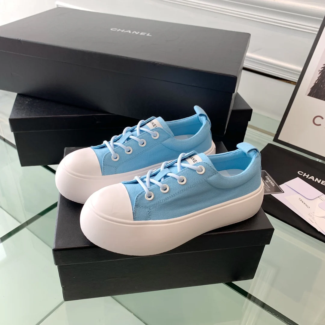 Туфли Chanel 2022 на платформе в форме лампочки - парусиновые - платформа 5 см - 1