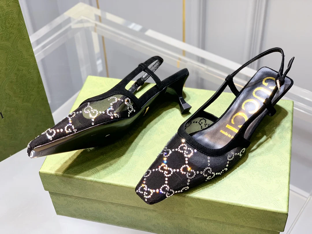 Босоножки Gucci на низком каблуке из сетчатой ??ткани