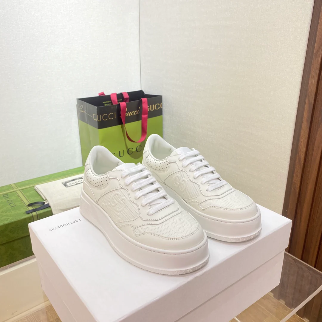 Белые кроссовки на платформе Gucci - унисекс - белые