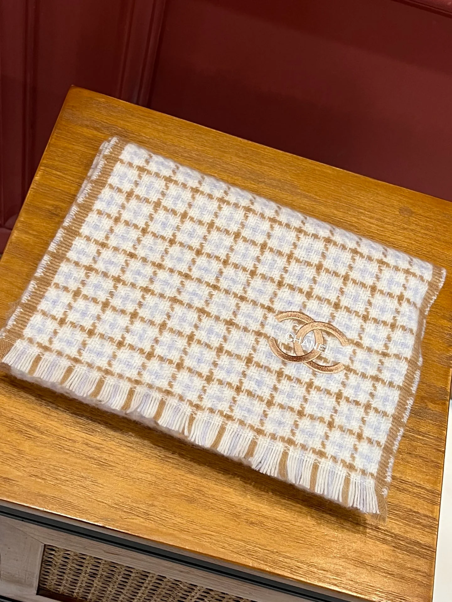 Шарф Chanel в клетку Double C - 190 см - 32 см - 100% кашемир - серый