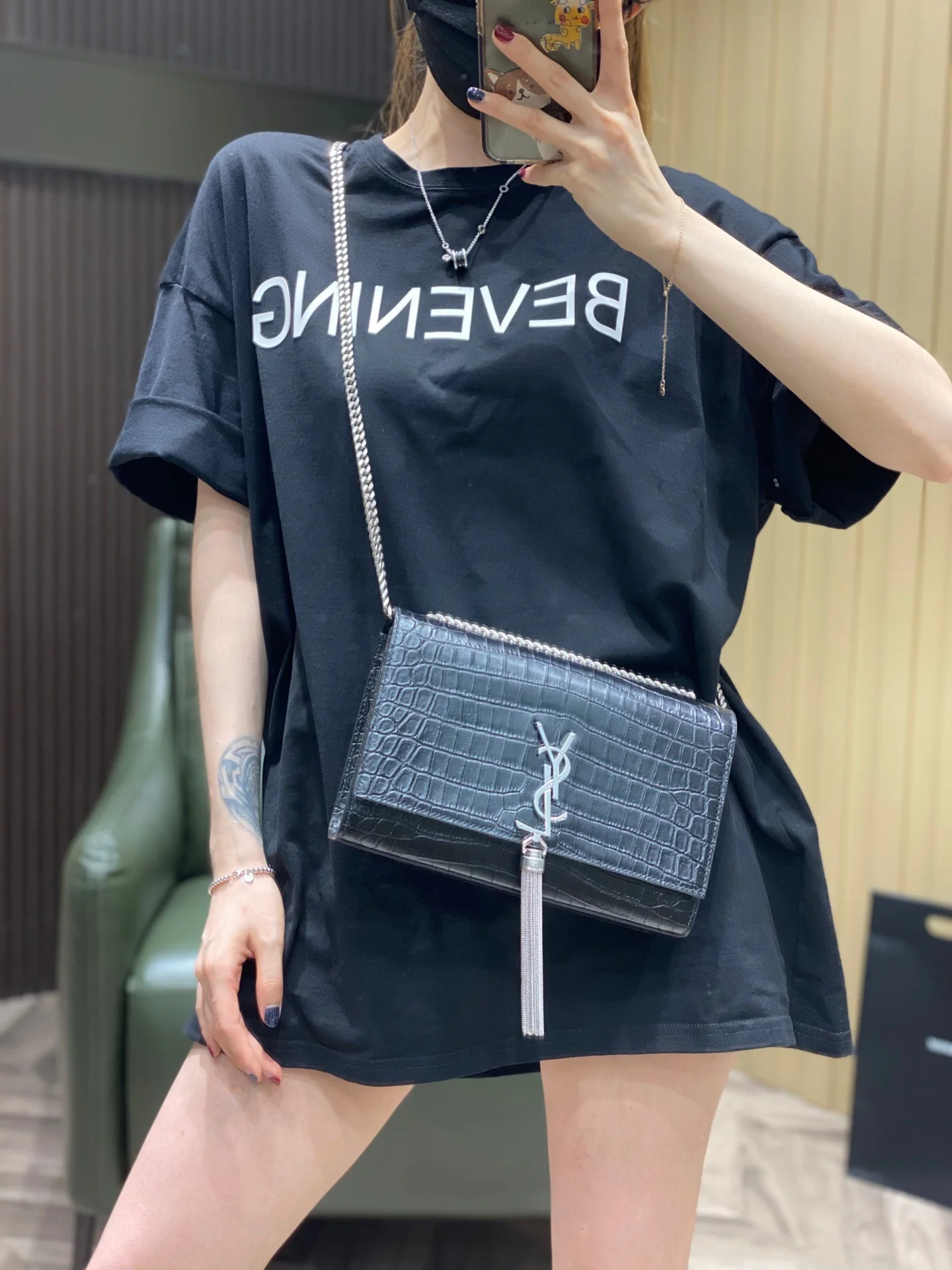 Сумка YSL-kate с цепочкой и крокодиловым принтом