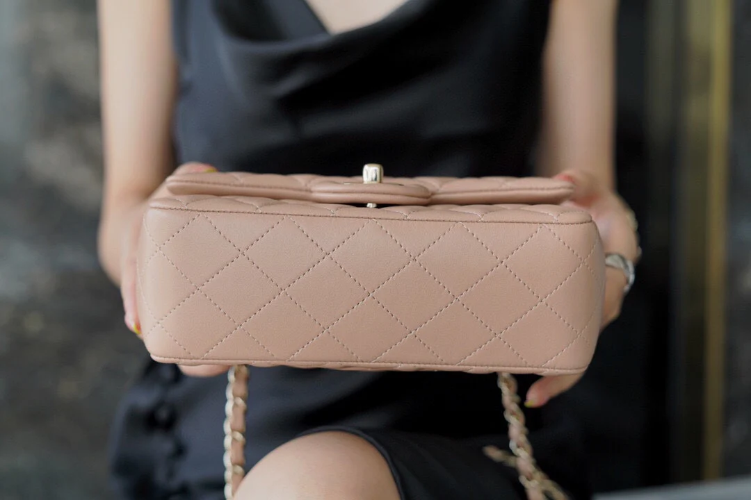 Chanel CF Mini 20cm - Milk Tea Apricot Lambskin with Light Gold Buckle - CF20