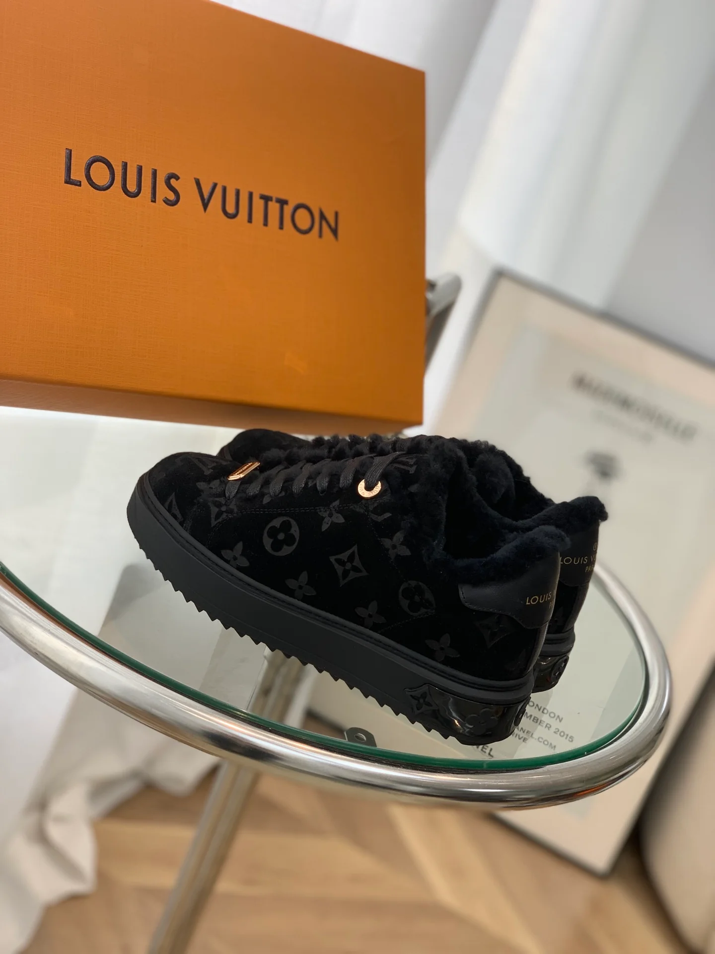 Обувь LV - шерстяные повседневные туфли LV - полностью черные