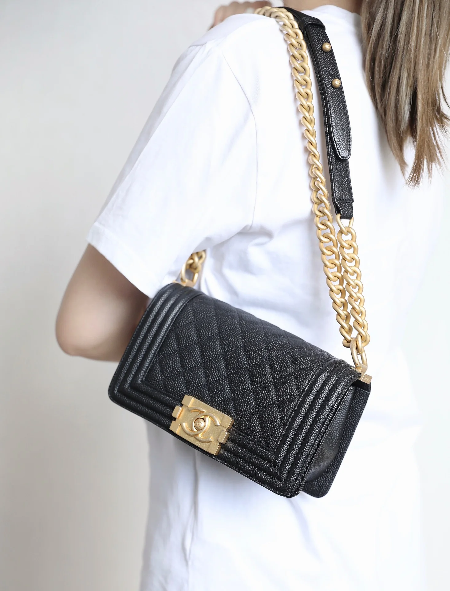 Chanel Le Boy Crystal Diamond Pattern Caviar - Medium - Black Gold