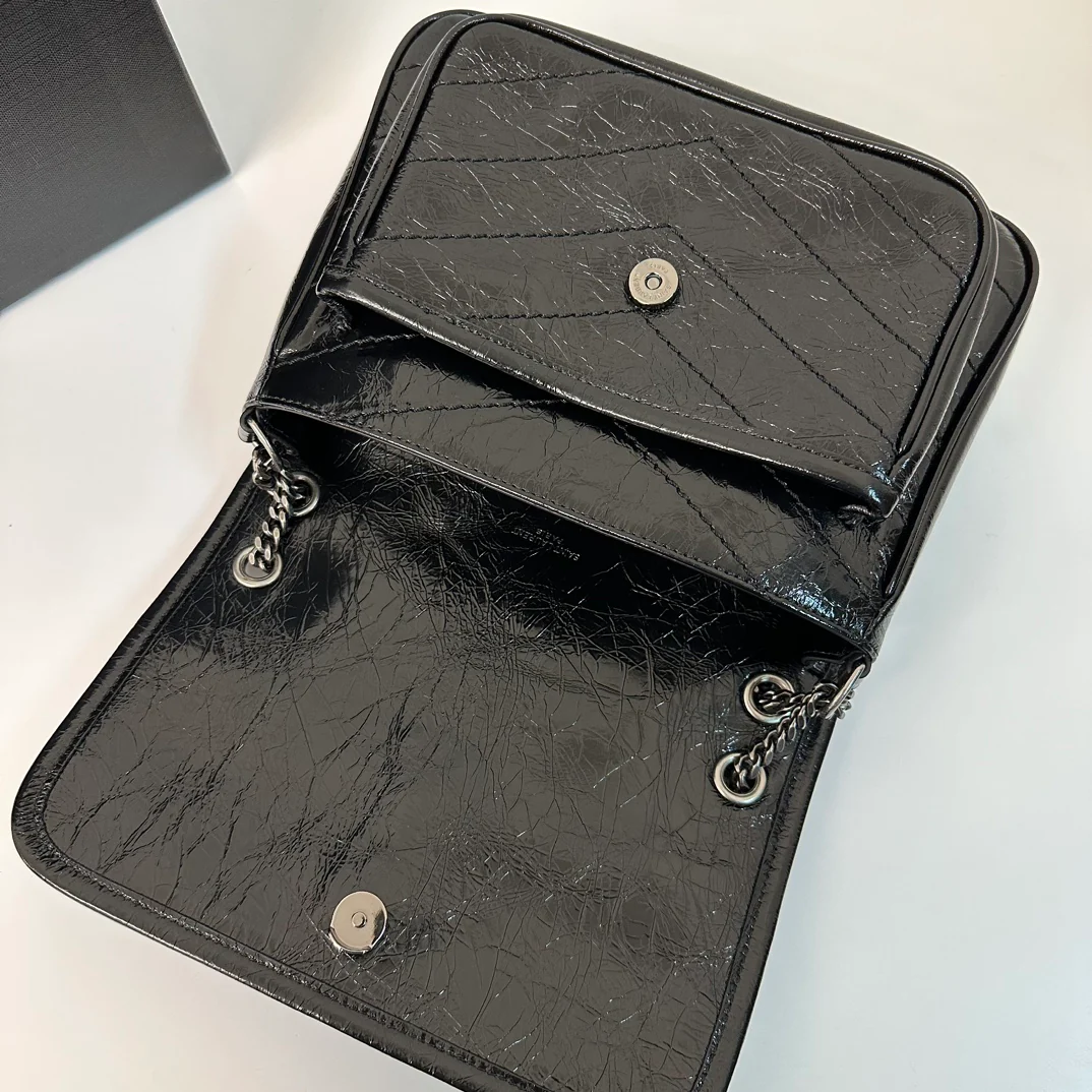 YSL-niki-baby-22cm-leather-black antique silver chain