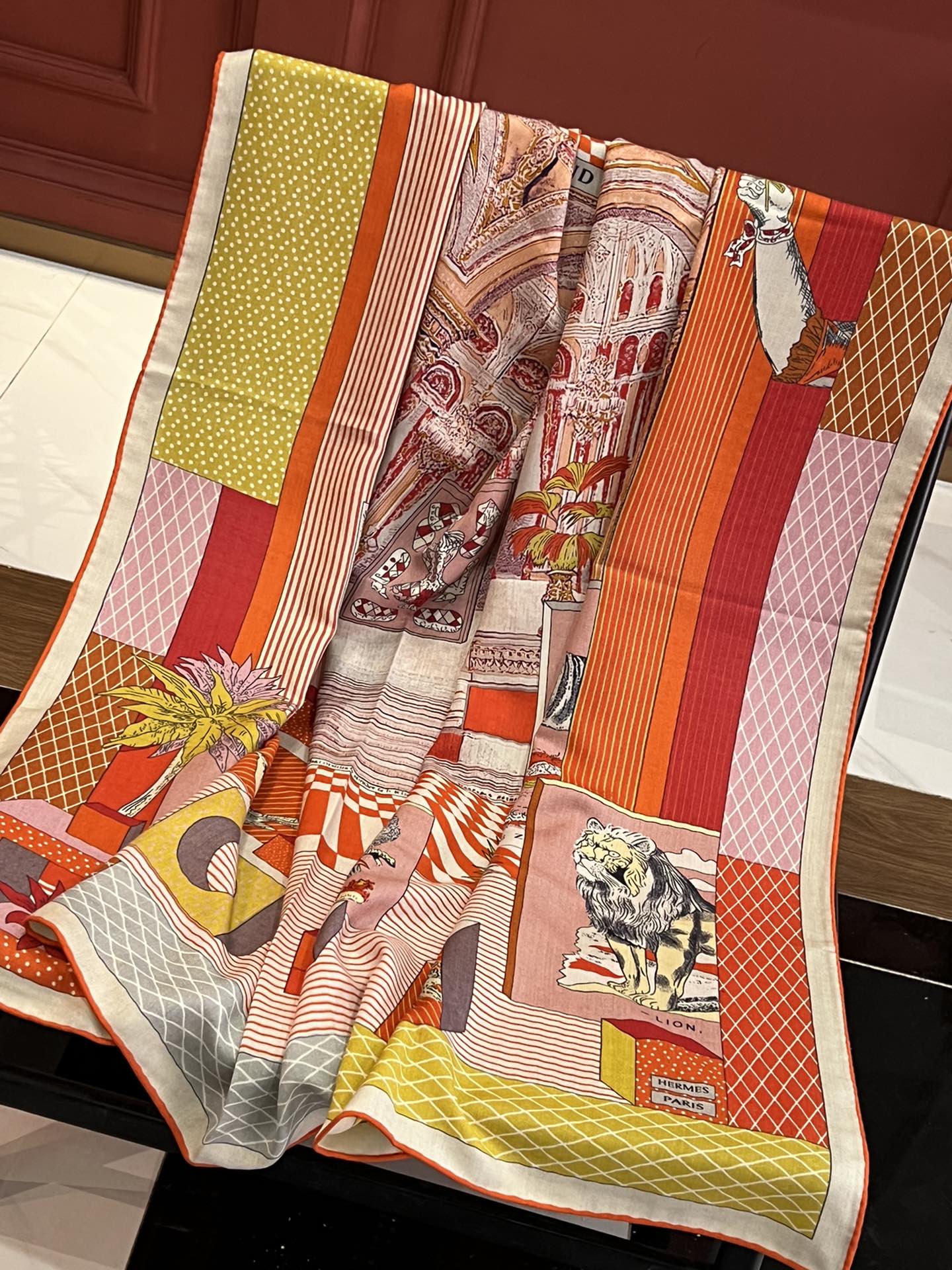 Шарф Hermes Grand Theatre Square Scarf - 140 см - Шелк-кашемир - Оранжевый