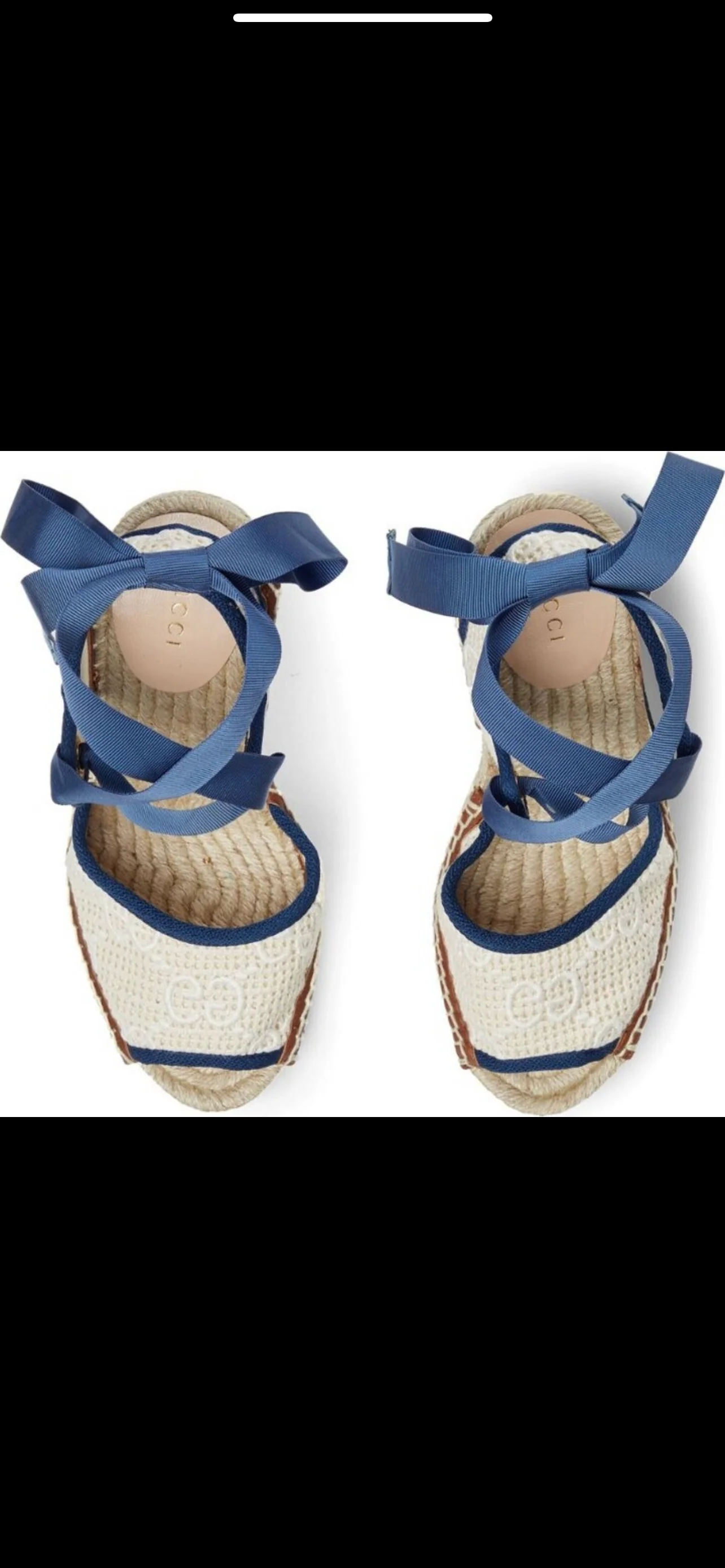 Новые поступления Gucci ранней весной 2023 года: туфли на ремешках из льняной парусины, сандалии на танкетке, джинсовые туфли на шнуровке.