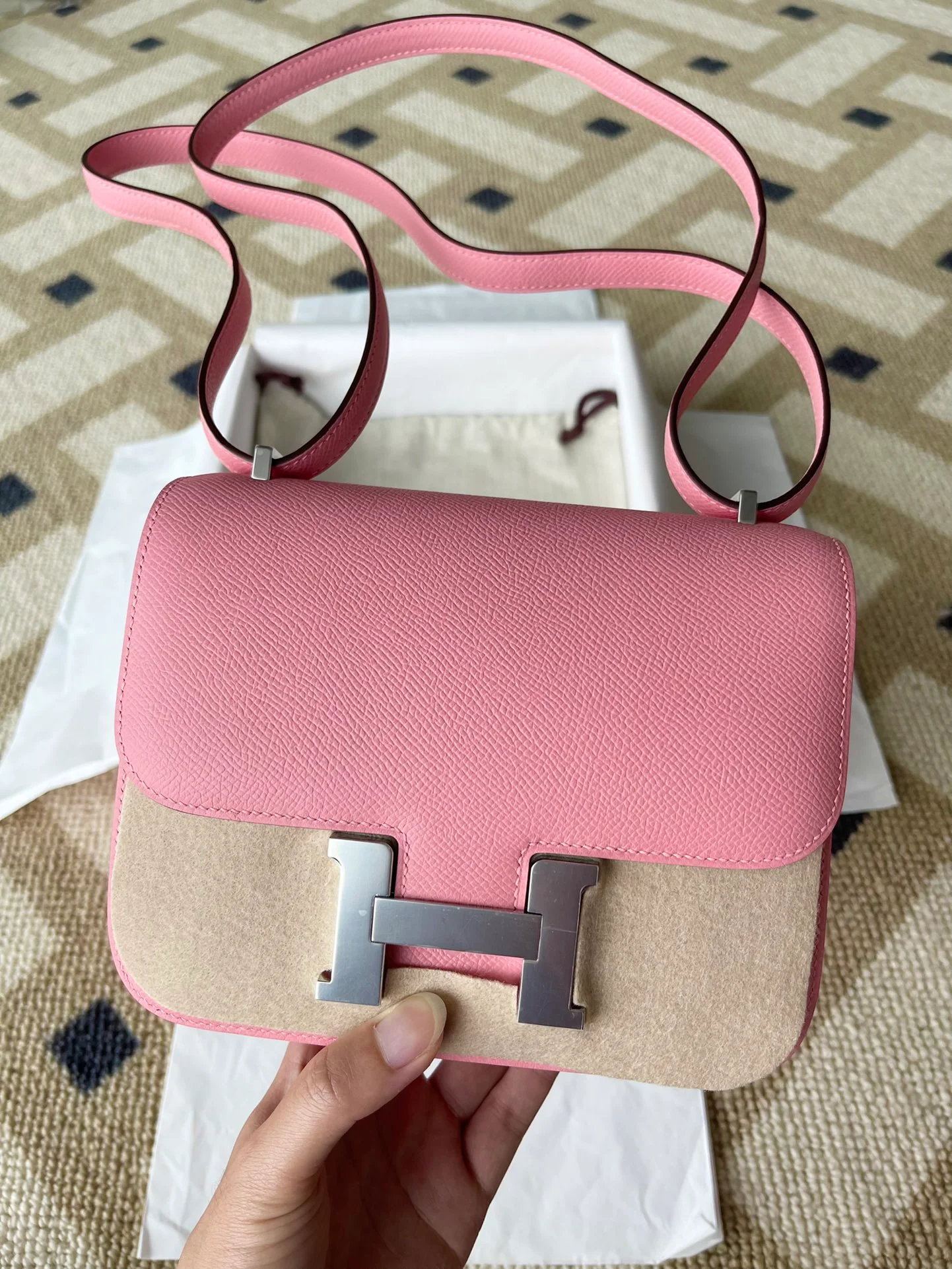 Hermes Constance Mini 1q Milkshake Powder Silver Buckle