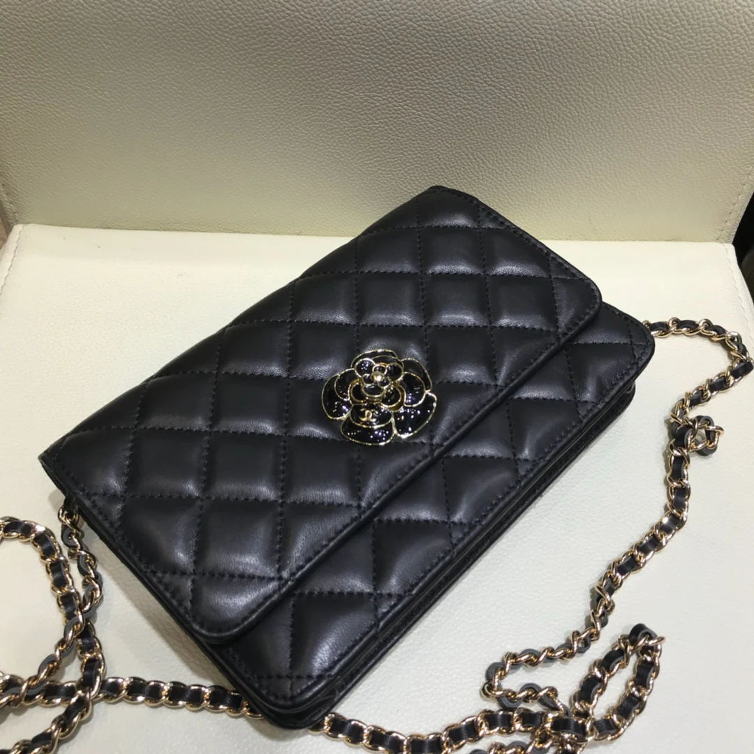 Chanel Camellia Enamel Button Lambkin WOC