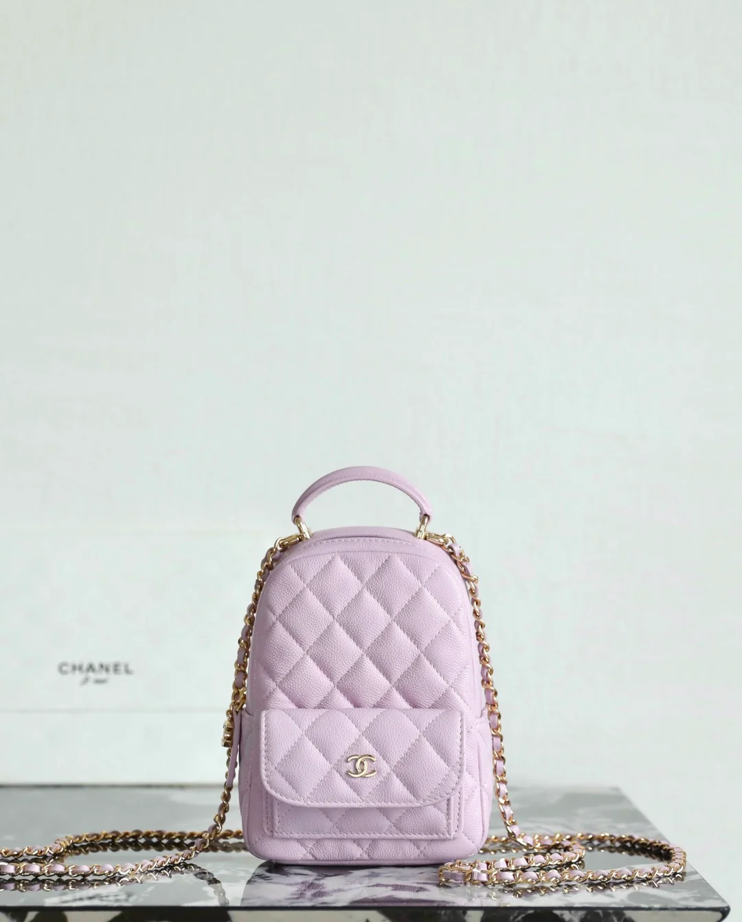 Chanel - Рюкзак с узором ?Сфера? - Розово-фиолетовый - Светло-золотистая пряжка