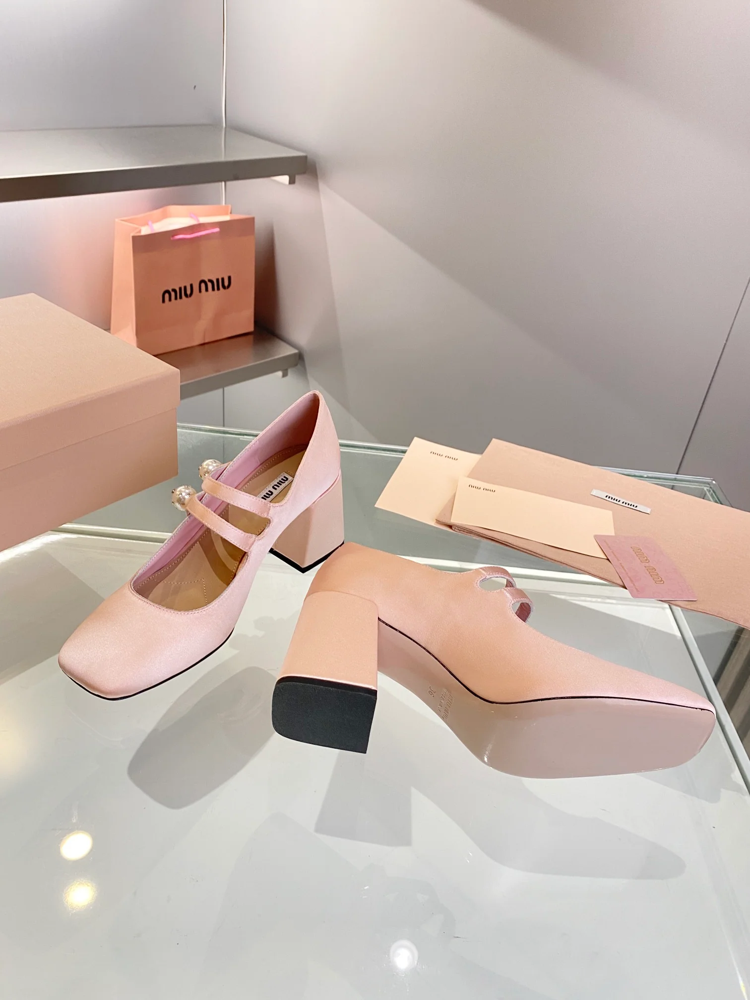 Новые поступления коллекции Miu Miu осень/зима 2023 - Балетки - Туфли на высоком каблуке - 7 см - Розовые