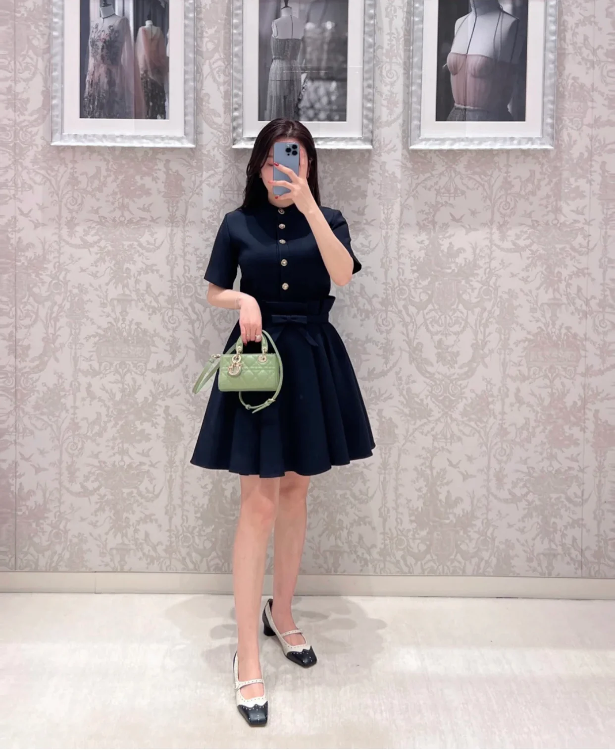 Dior Ladyjoy из овечьей кожи с золотой пряжкой - Мини - Зеленый