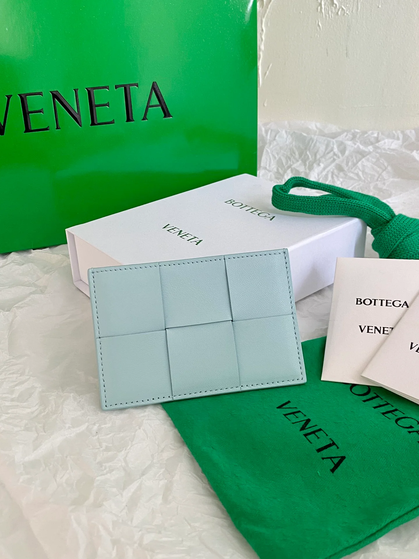 BV-中格 编织 卡夹 卡包 牛皮 11x7.5cm 湖水蓝