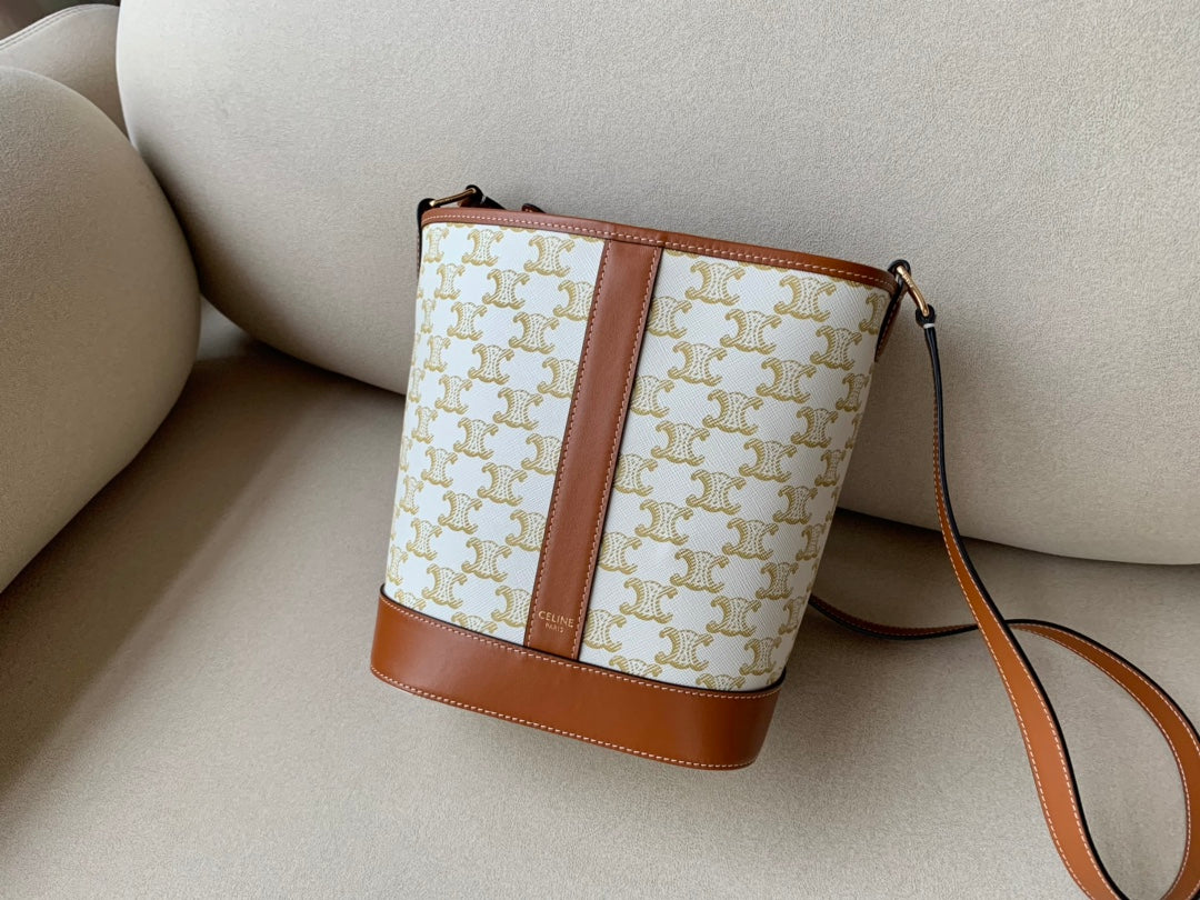 Сумка-ведро Celine Triomphe с принтом из канваса - Маленькая - Белый канвас с монограммой